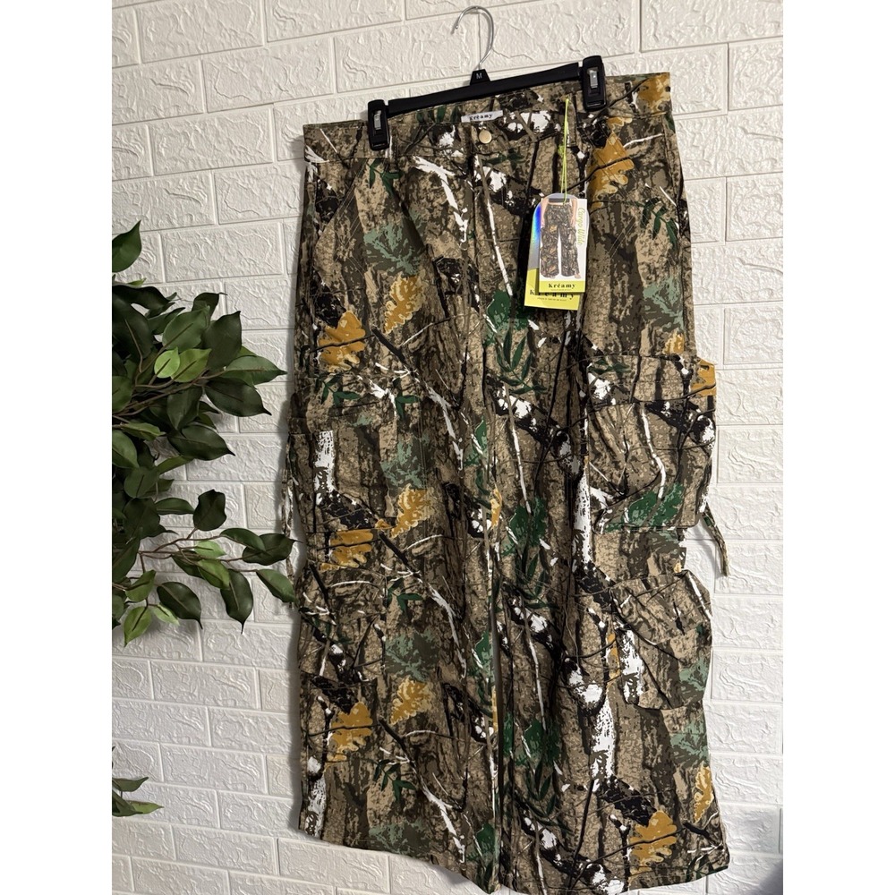 Kreamy Women Camo Cargo Pants Wide Leg Utility Trousers Size 16W Camouflage